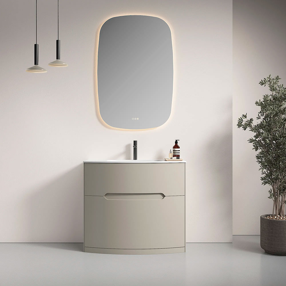 Mueble de baño suspendido en acabado beige albaricoque