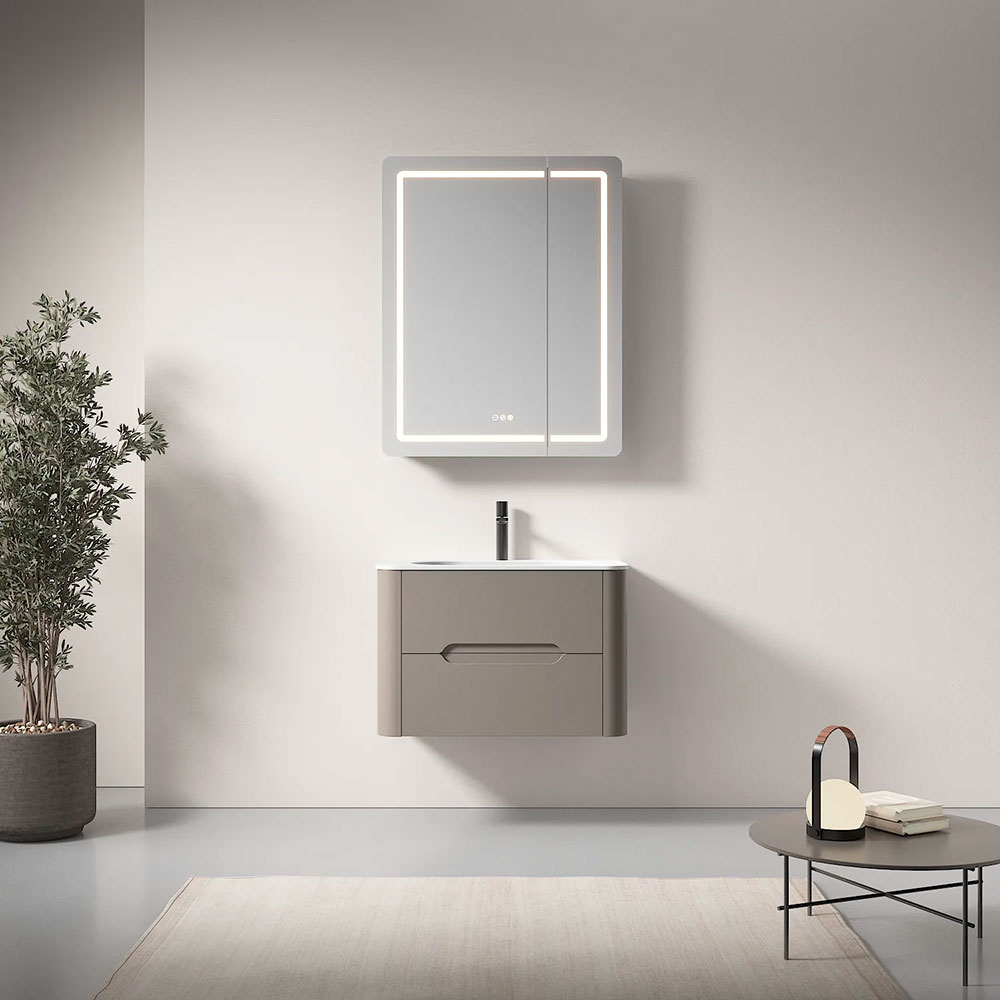 Mueble de baño acabado beige.